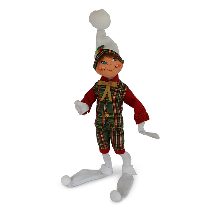 14 inch plaid tidings elf - white