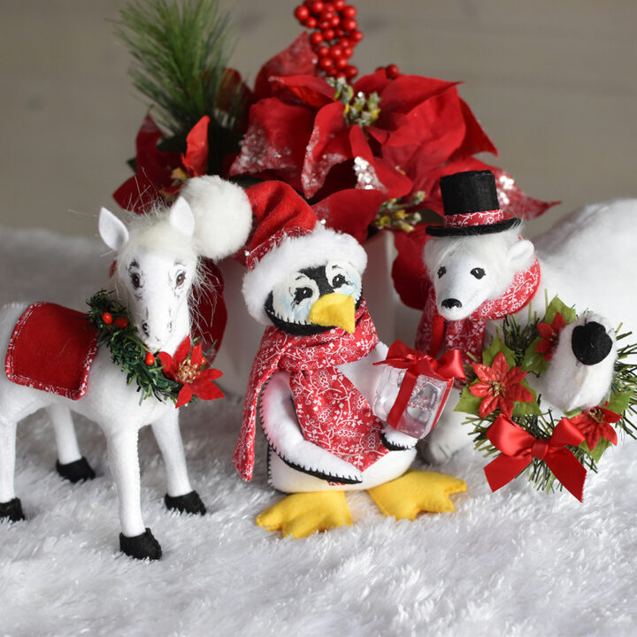 Poinsettia Animal Trio